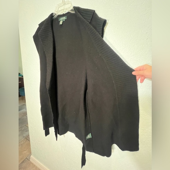 LAUREN RALPH LAUREN Black Knit Short Sleeve Hooded Longline Cardigan Size XS - Picture 11 of 13
